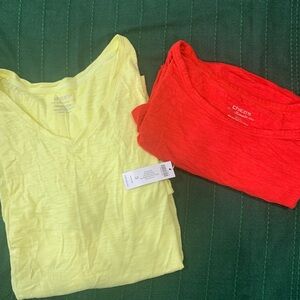 Chico's Women’s  V-Neck Shirt - Yellow NWT and Red GUC size 3